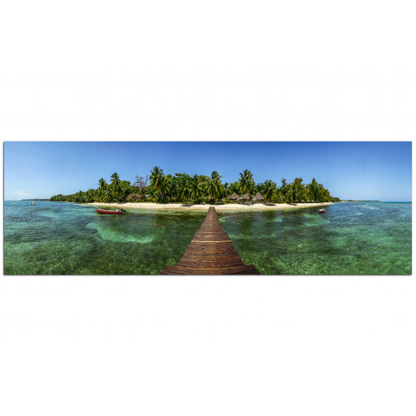 Obraz na plátně - Tropický ostrov a molo - panoráma